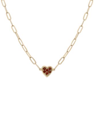 Macy's - Garnet Heart Cluster Paperclip Link 18" Pendant Necklace (1/4 ct. t.w.) in 14k Gold-Plated Sterling Silver