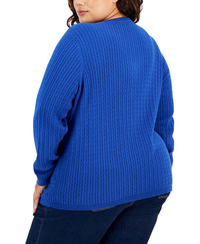 Tommy Hilfiger Plus Size Cable-Knit V-Neck Ivy Sweater - Macy's