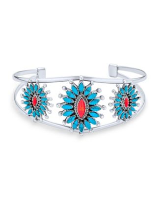 Sterling Silver Cuff Bracelet fashion Orange, Blue Turquoise, Coral