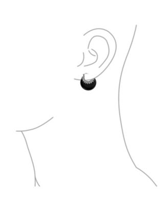 Tribal Black Natural Onyx Round Half Crescent Hoop Earrings Oxidized Milgrain Caviar Bead Sterling Silver