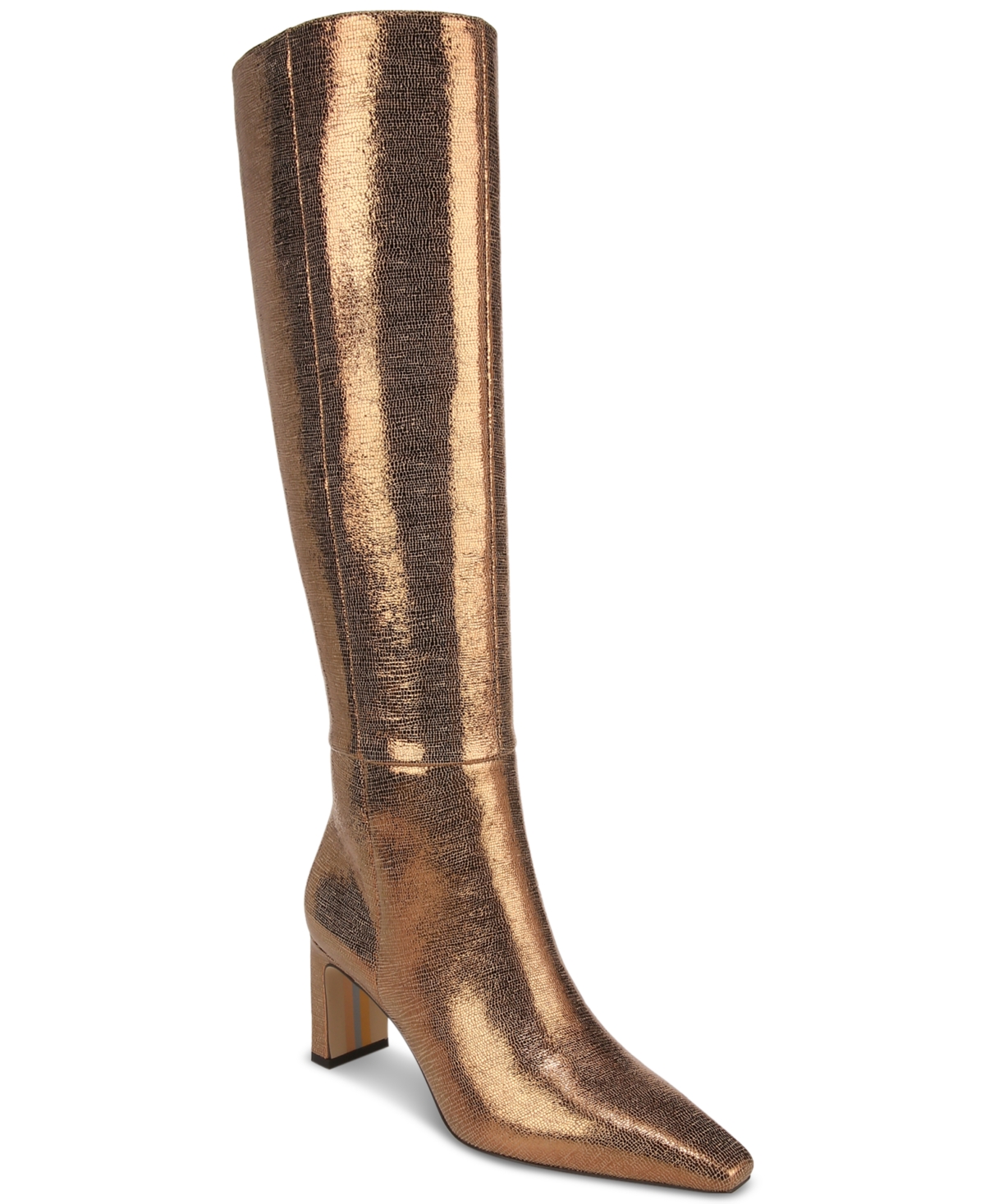 Sam Edelman Sylvia Wide-calf Pointed-toe Dress Boots In Deep Gold Metallic