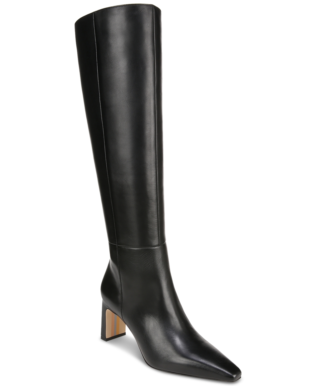 Shop Sam Edelman Sylvia Wide-calf Snip-toe Knee-high Dress Boots In Black Leather