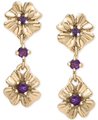 Macy's - Amethyst Double Flower Drop Earrings (1/5 ct. t.w.) in 14k Gold-Plated Sterling Silver