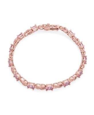 9CT Cubic Zirconia Pink Oval CZ Romantic Love Knot Symbol Milgrain Infinity Tennis Bracelet Rose Plated