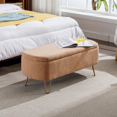Streamdale Camel Ottoman Bench for Bed, Entryway, Gold Legs