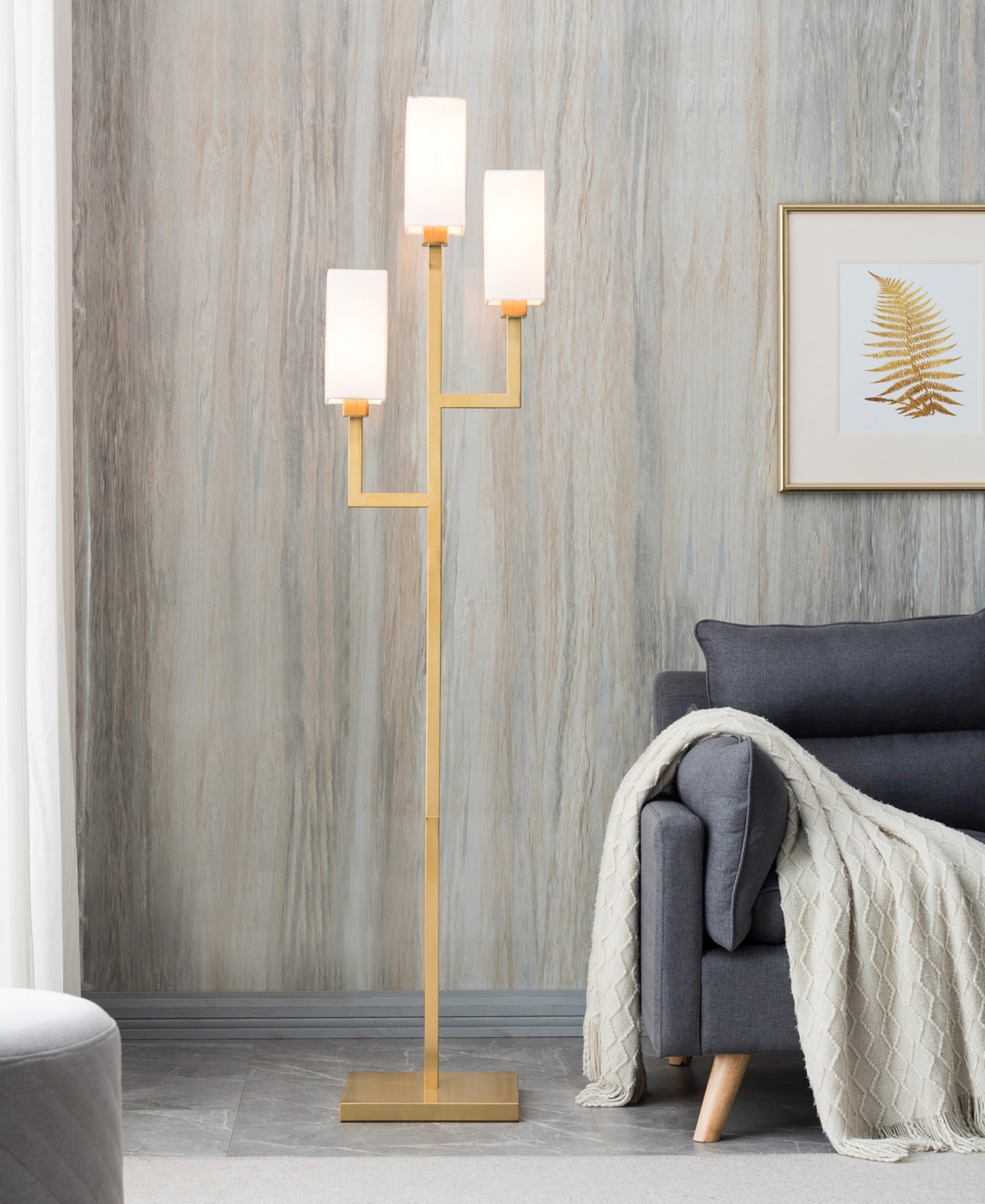 Hudson & Canal Basso Linen Shade 3-Light Torchiere Floor Lamp