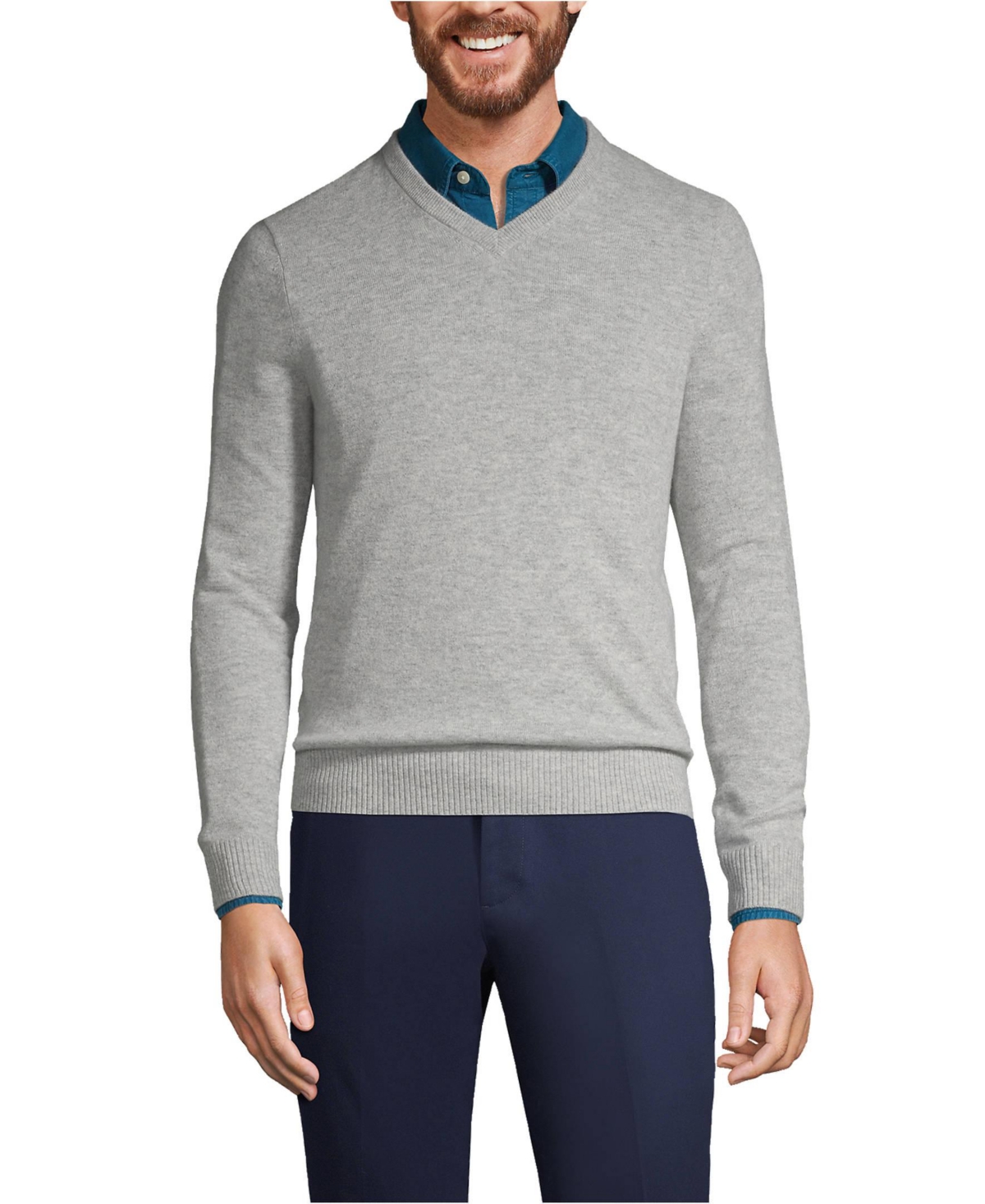 Lands End Men s Fine Gauge Cashmere V neck Sweater In Light Gray
