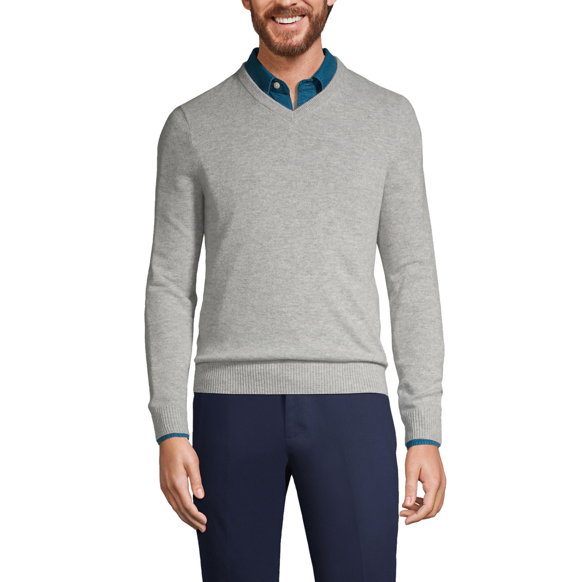 Men's Fine Gauge Cashmere V-neck Sweater - Light gray heather