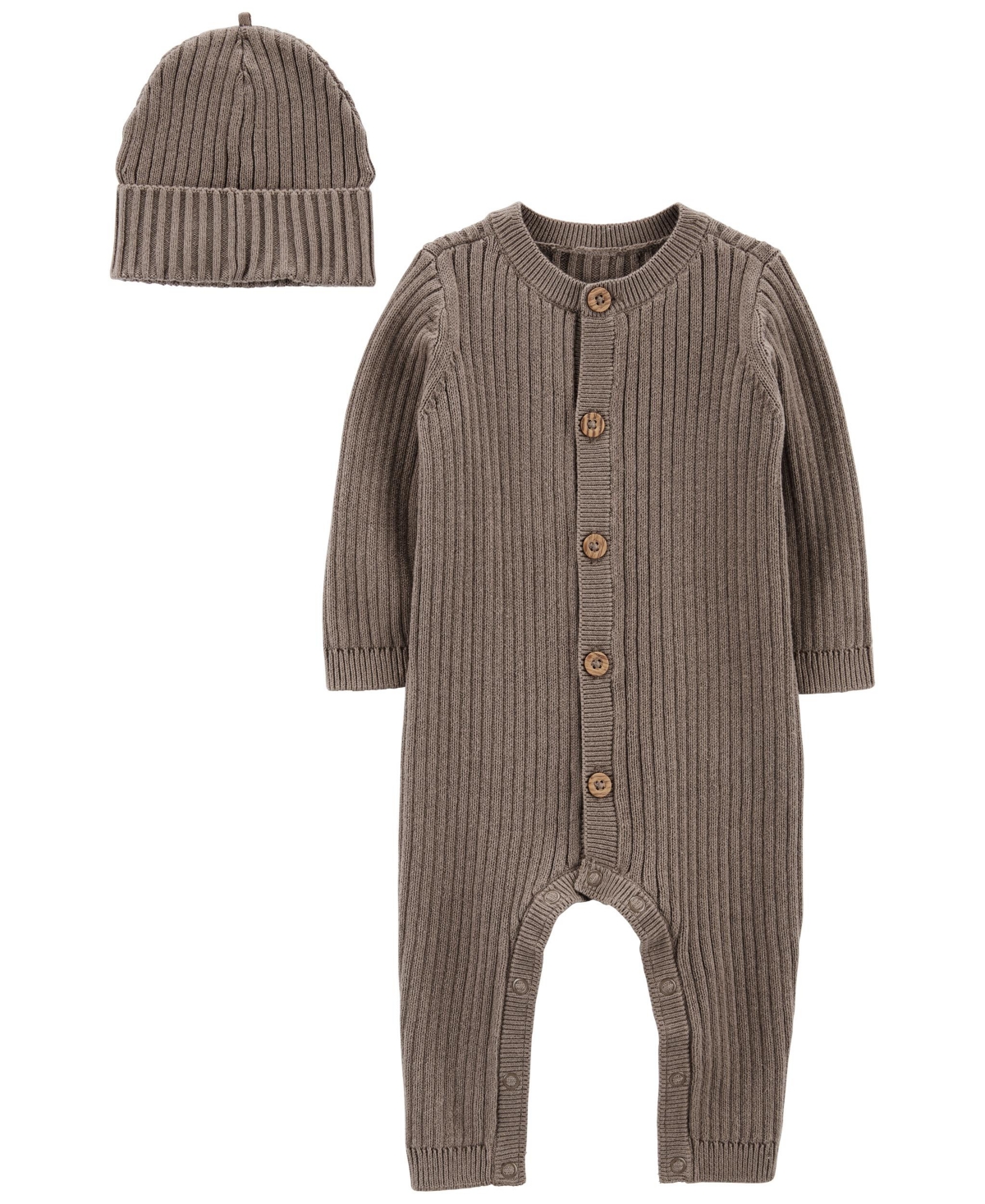 Carter's Baby Boys And Baby Girls Sweater Jumpsuit And Cap, 2 Piece Set In Brown