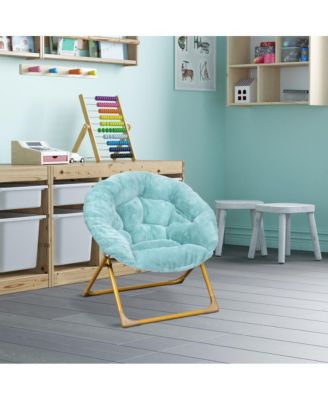 Io Kid'S Folding Saucer Chair With Cozy Faux Fur Upholstery And Metal Frame For Playroom, Bedrooms, Nursery And More