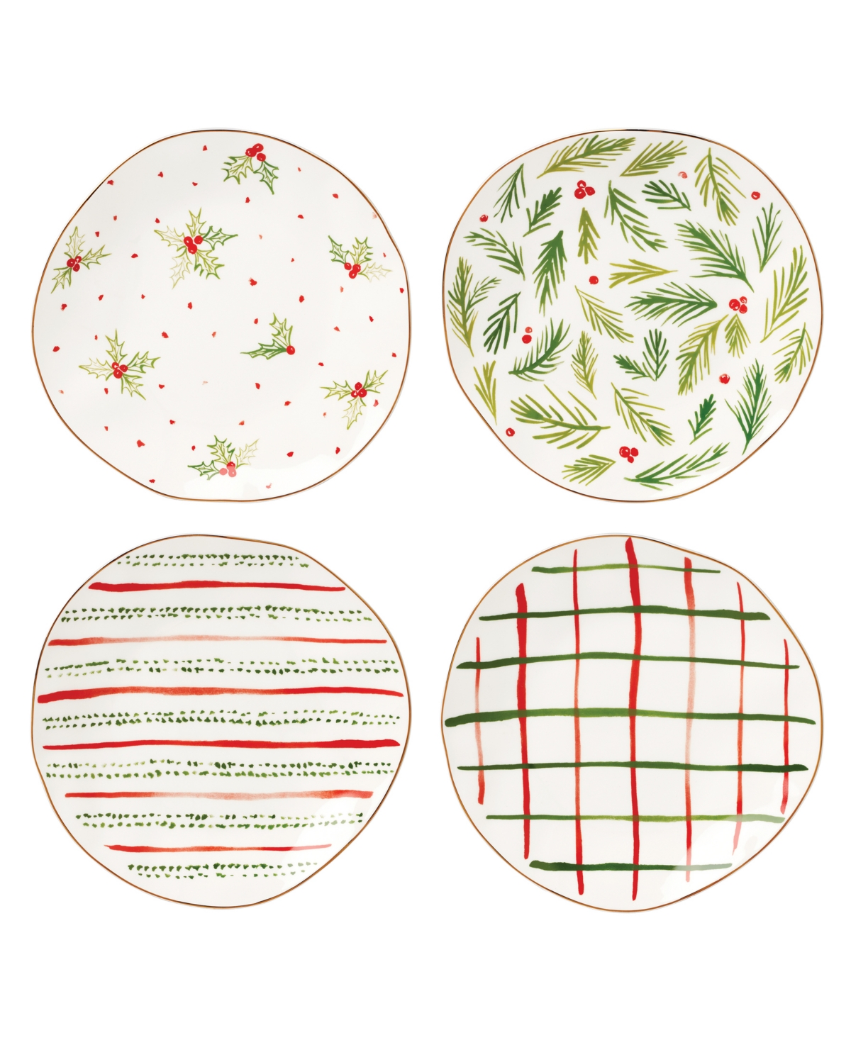 Lenox Bayberry Assorted Dessert Plates, Set of 4 - Red  Green And Ivory