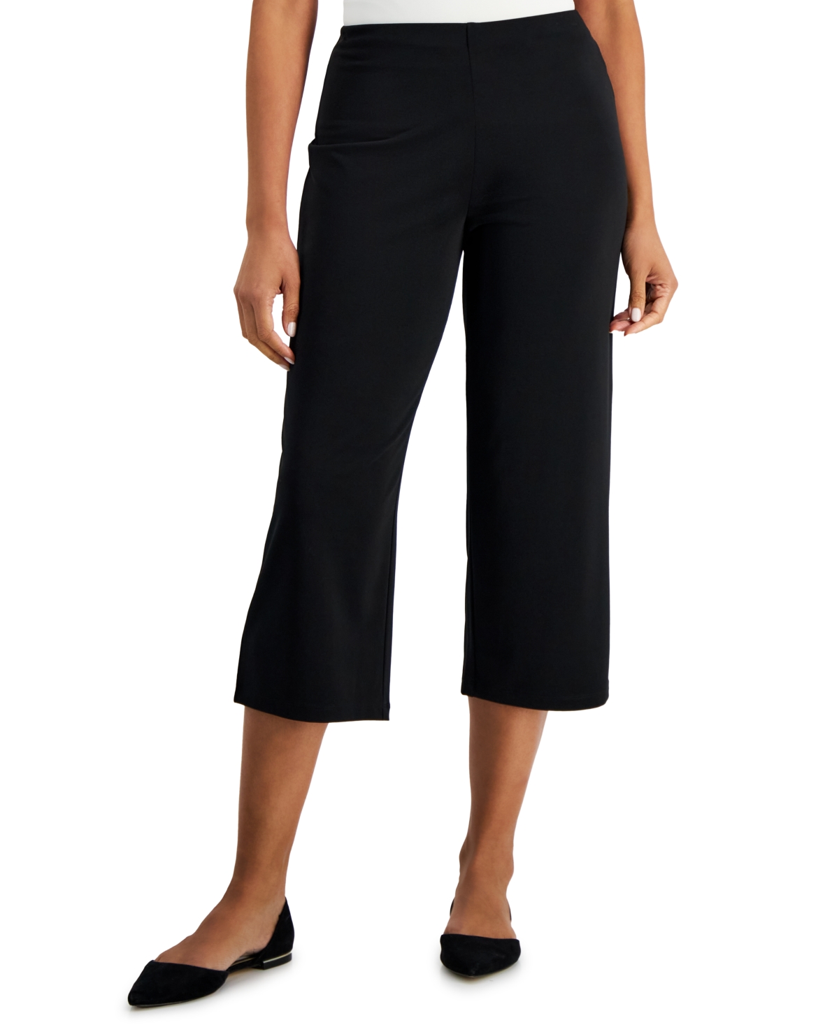 Jm Collection Petite Solid Knit Cropped Pants, Created For Macy's In Deep Black