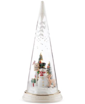 Lenox Lighted Christmas Cone With North Pole Snowman Scene