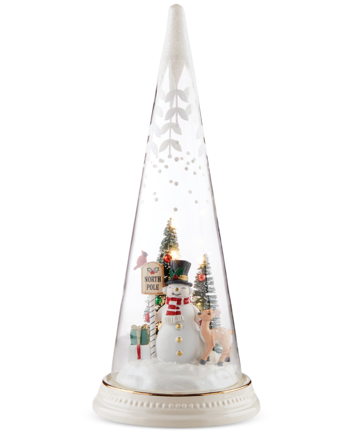 Lenox Lighted Christmas Cone With North Pole Snowman Scene Figurine In Multi And No Color