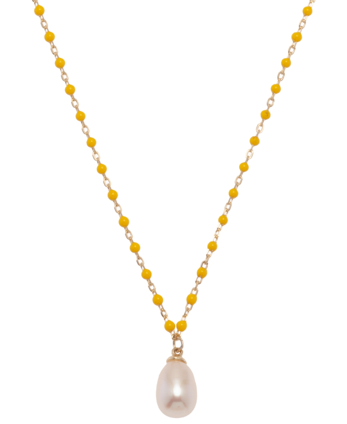 Macy's Cultured Freshwater Pearl (6 X 8mm) & Enamel Bead Pendant Necklace In 18k Gold-plated Sterling Silve In Yellow