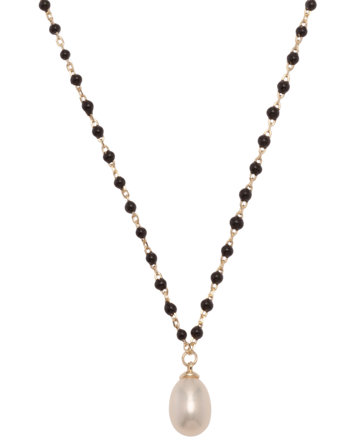 Macy's Cultured Freshwater Pearl (6 X 8mm) & Enamel Bead Pendant Necklace In 18k Gold-plated Sterling Silve In Black