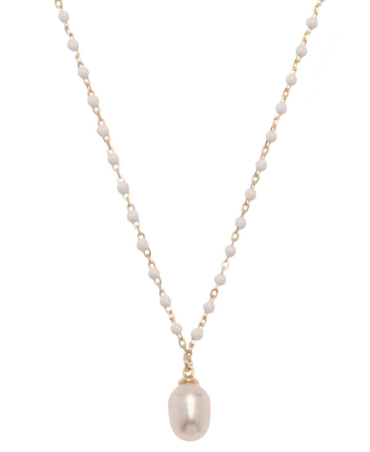 Macy's Cultured Freshwater Pearl (6 X 8mm) & Enamel Bead Pendant Necklace In 18k Gold-plated Sterling Silve In White