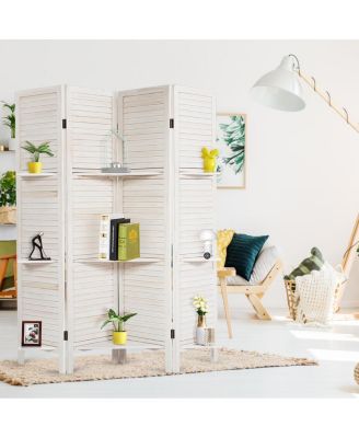 4 Panel Folding Room Divider Screen W/3 Display Shelves 5.6 Ft Tall