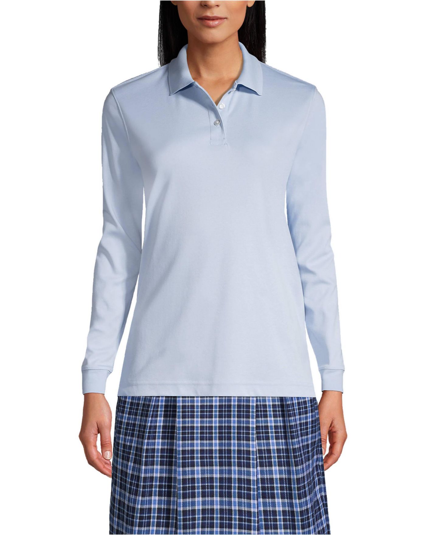 Женское поло Lands' End Tall Long Sleeve Interlock Polo, цвет: Синий — фото 1