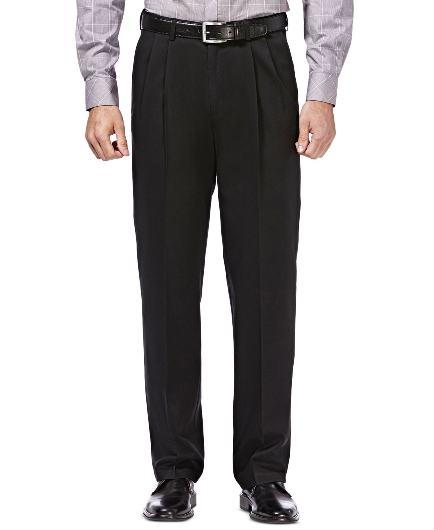 Мужские брюки Haggar Premium No Iron Khaki Classic Fit Pleat Hidden Expandable Waist, цвет: Чёрный — фото 2