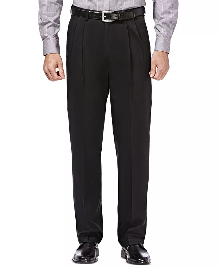 Men's Premium No Iron Khaki Classic Fit Pleat Hidden Expandable Waist Pants - thumbnail 2
