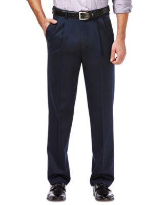 Men's Premium No Iron Khaki Classic Fit Pleat Hidden Expandable Waist Pants