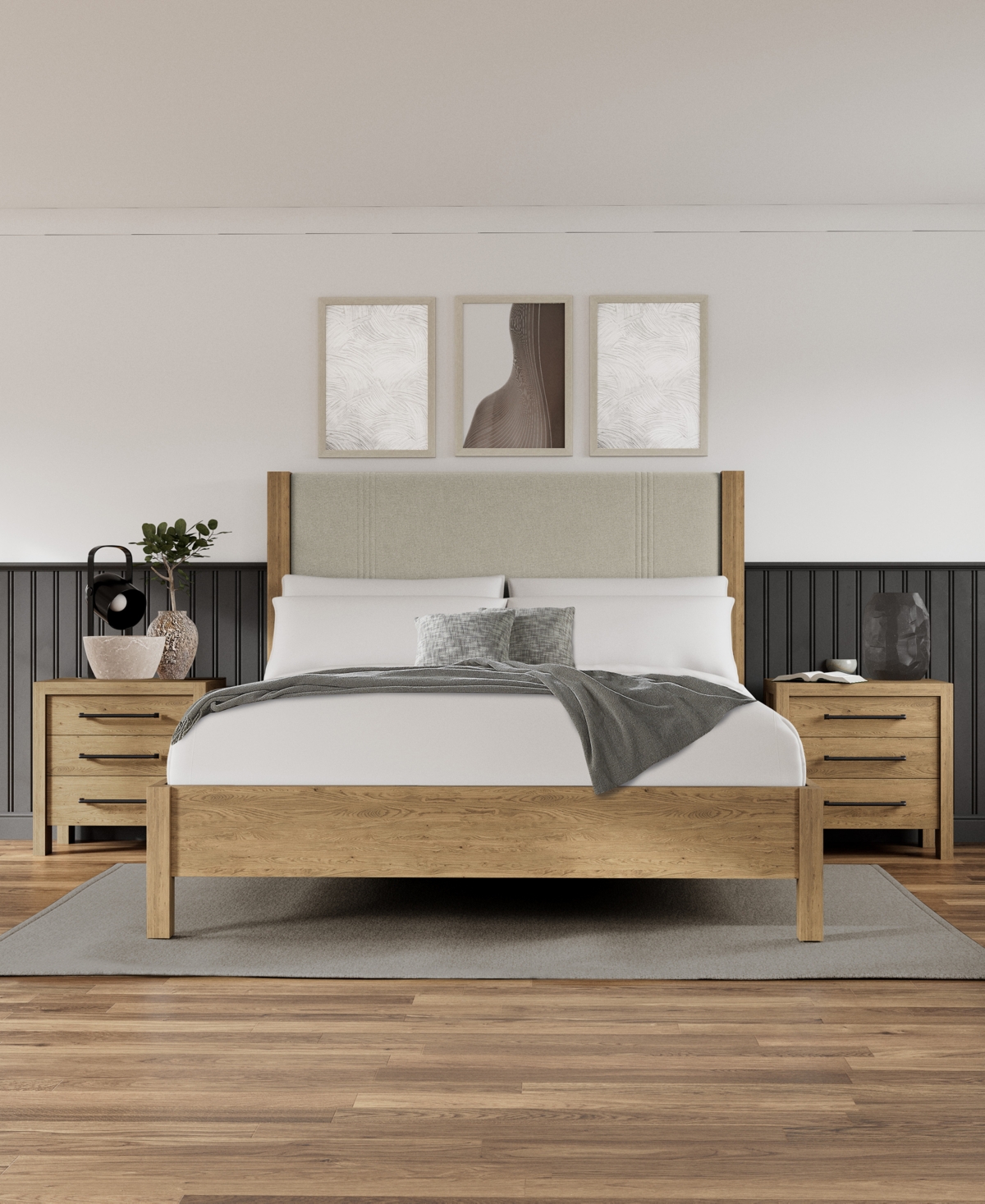 Shop Macy's Davie 3-pc. King Set (upholstered Bed, Dresser & 3-drawer Nightstand) In Brown