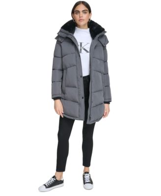 Women's Faux-Fur-Trim Hooded Puffer Coat, Created for Macy's