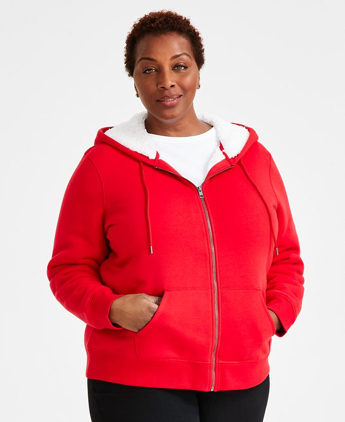 Style & Co Plus Size Sherpa-Lined Zip-Front Hoodie, Created for