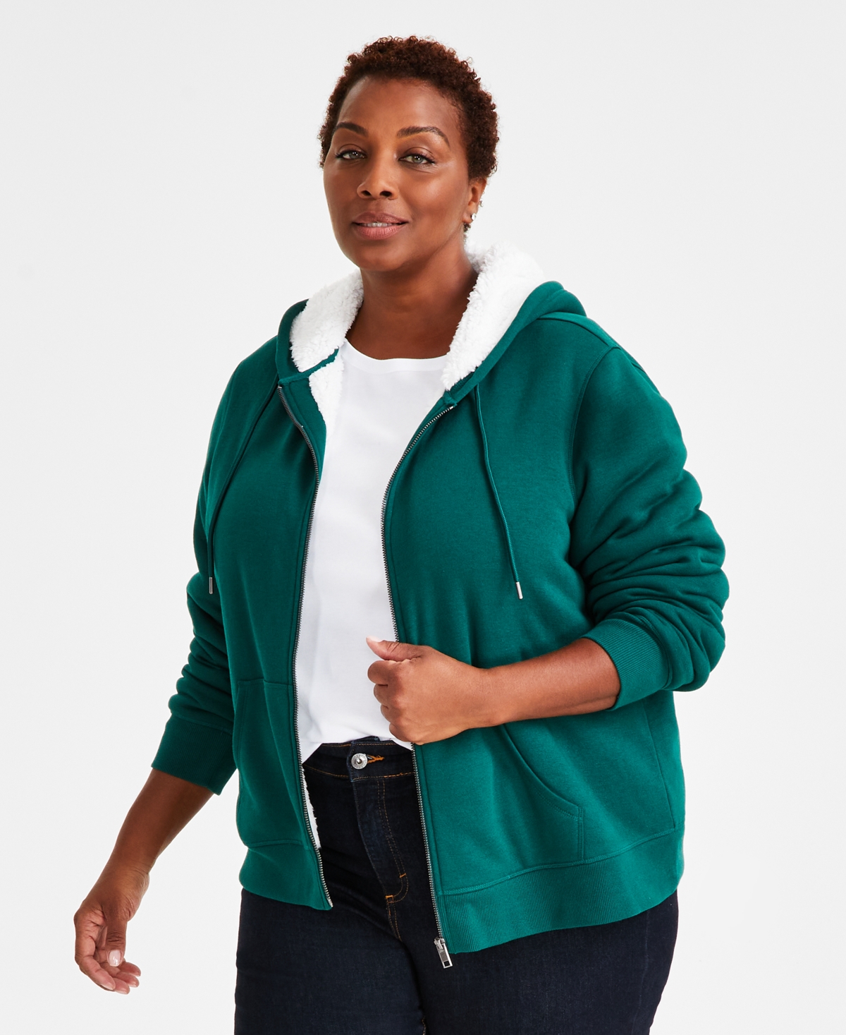 Style Co Plus Size Sherpa lined Zip front Hoodie Created For