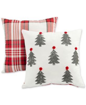 Lush Décor - Textured Christmas Tree and Plaid 2-Pk. Decorative Pillow, 18" x 18"