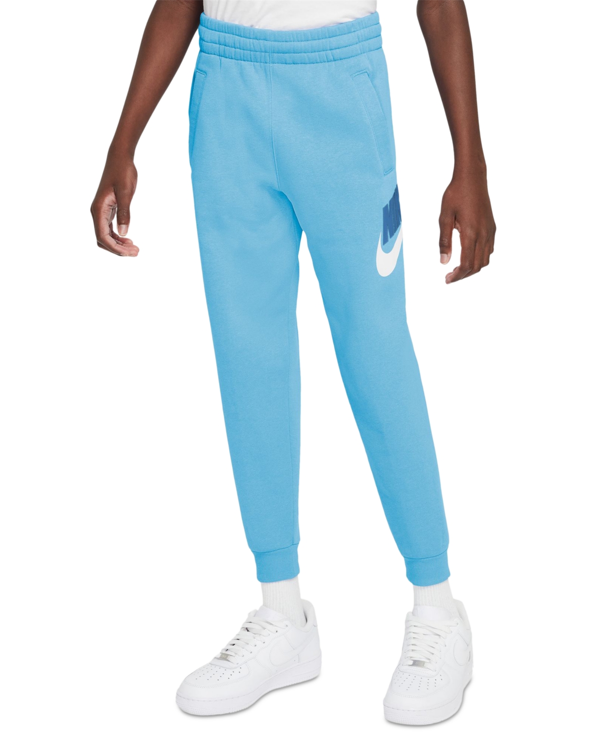 Shop Nike Big Kids Club Fleece Jogger Pants In Aquarius Blue,white