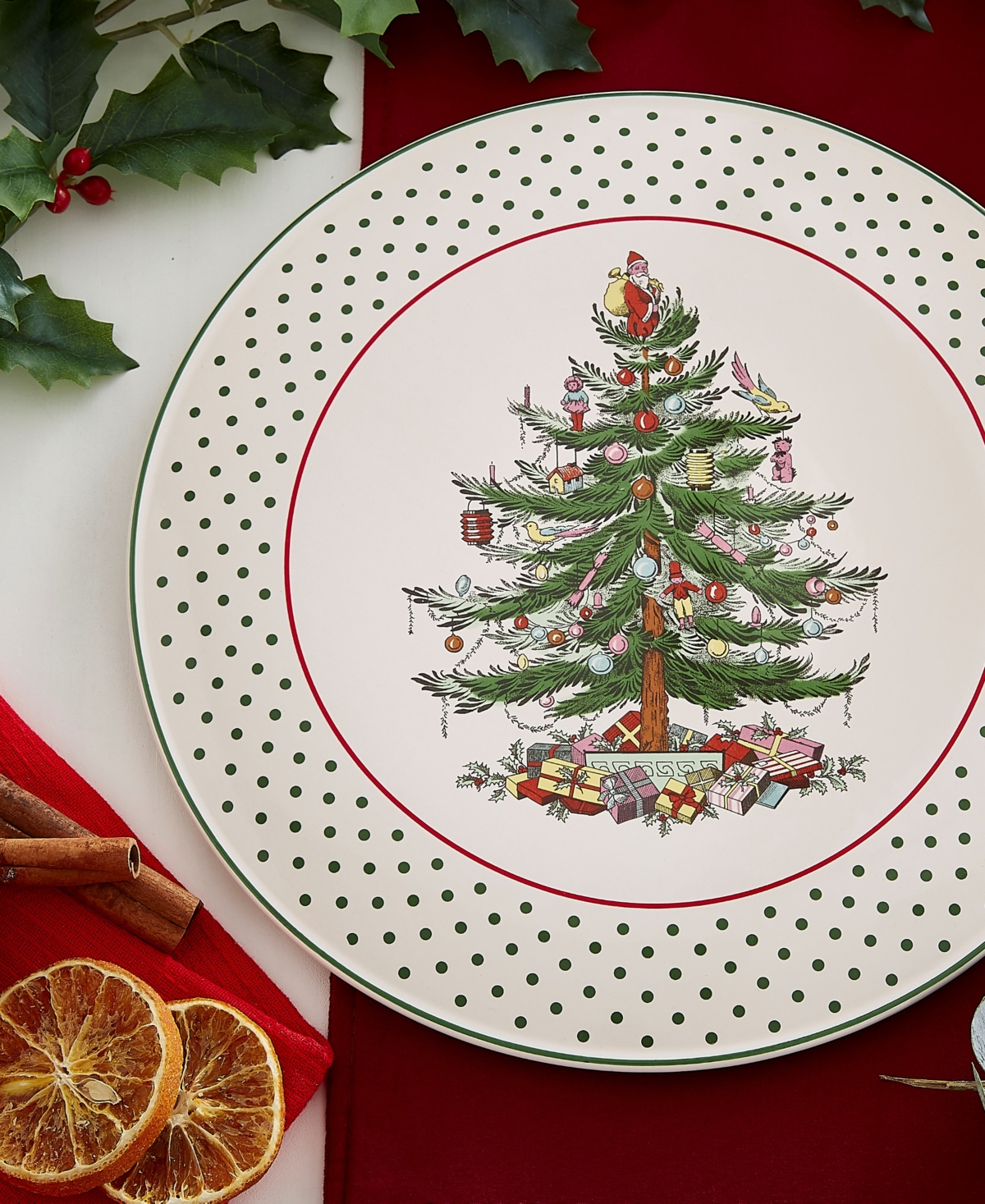 Spode Christmas Tree Polka Dot Earthenware Cake Plate