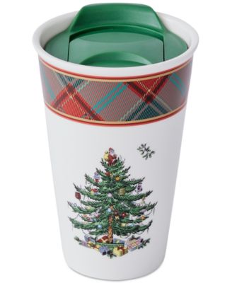 Spode - Christmas Tree Tartan Porcelain Travel Mug with Lid