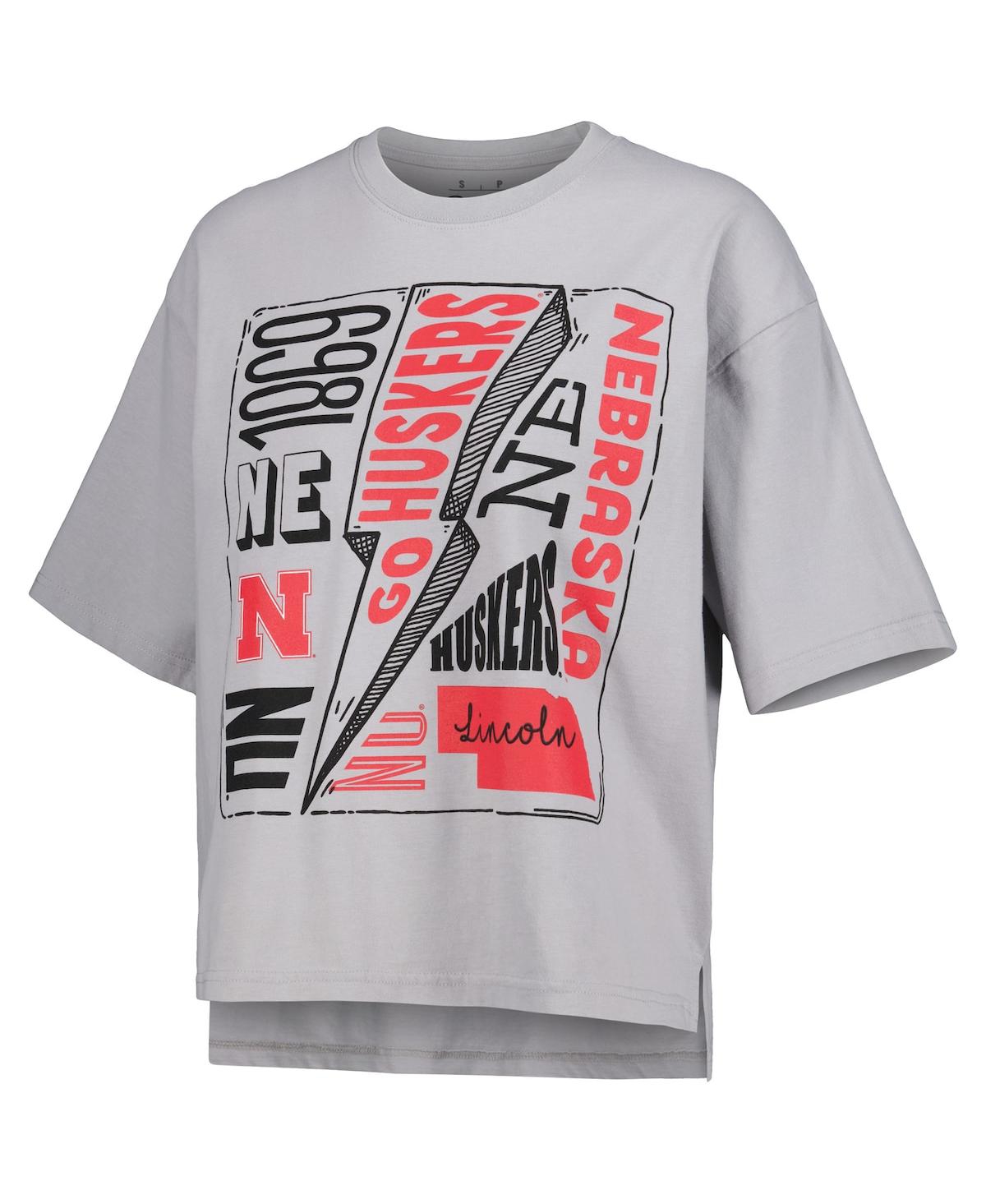 Shop Pressbox Women's  Silver Nebraska Huskers Rock And Roll School Of Rock T-shirt