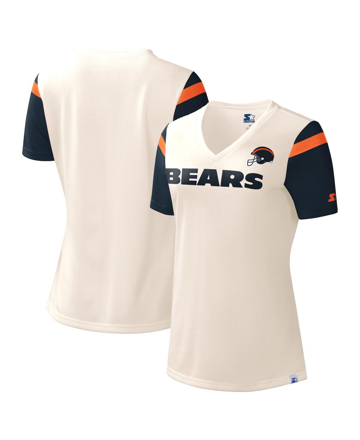 Shop Starter Women's  Cream Chicago Bears Kick Start V-neck T-shirt