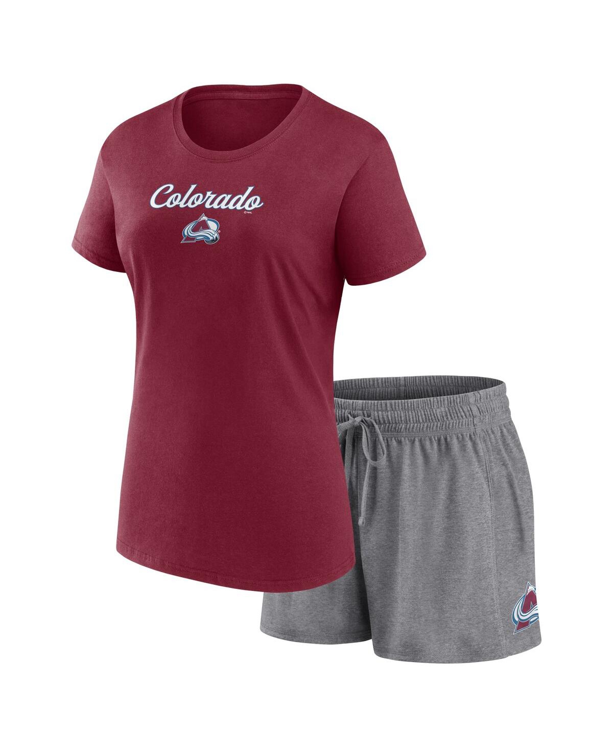 Women's Fanatics Burgundy, Gray Colorado Avalanche Script T-shirt and Shorts Set - Burgundy, Gray