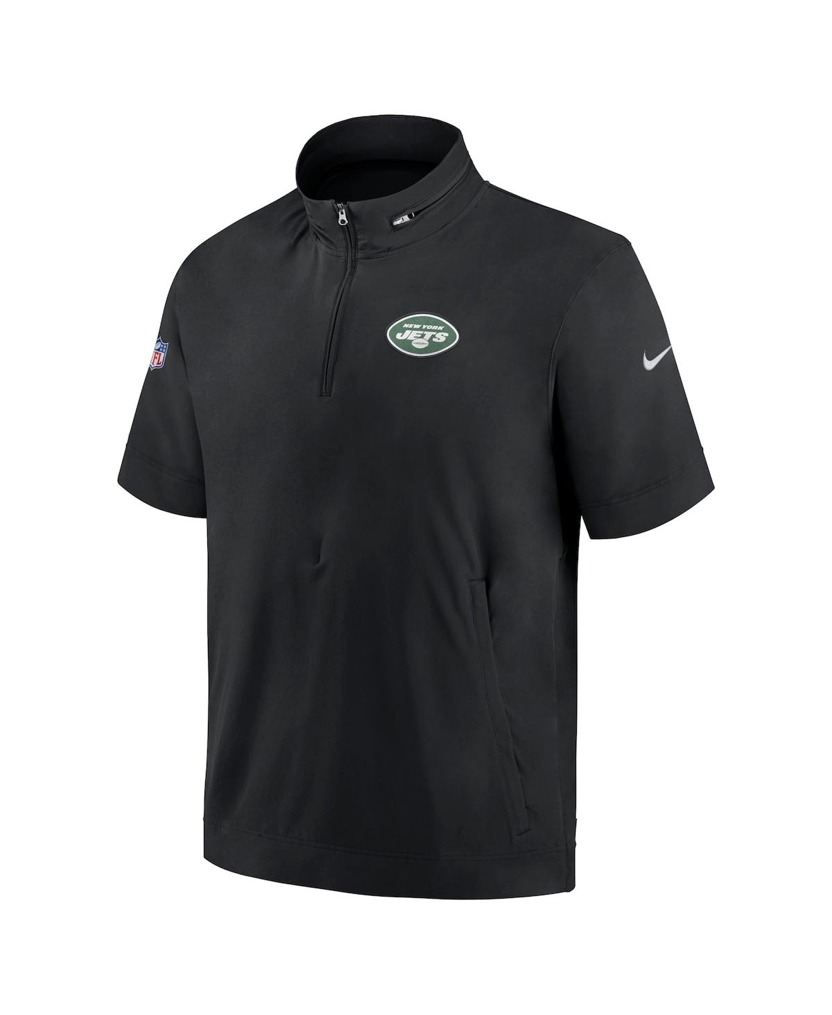 Shop Nike Men's  Black New York Jets Sideline Coach Short Sleeve Hoodie Quarter-zip Jacket
