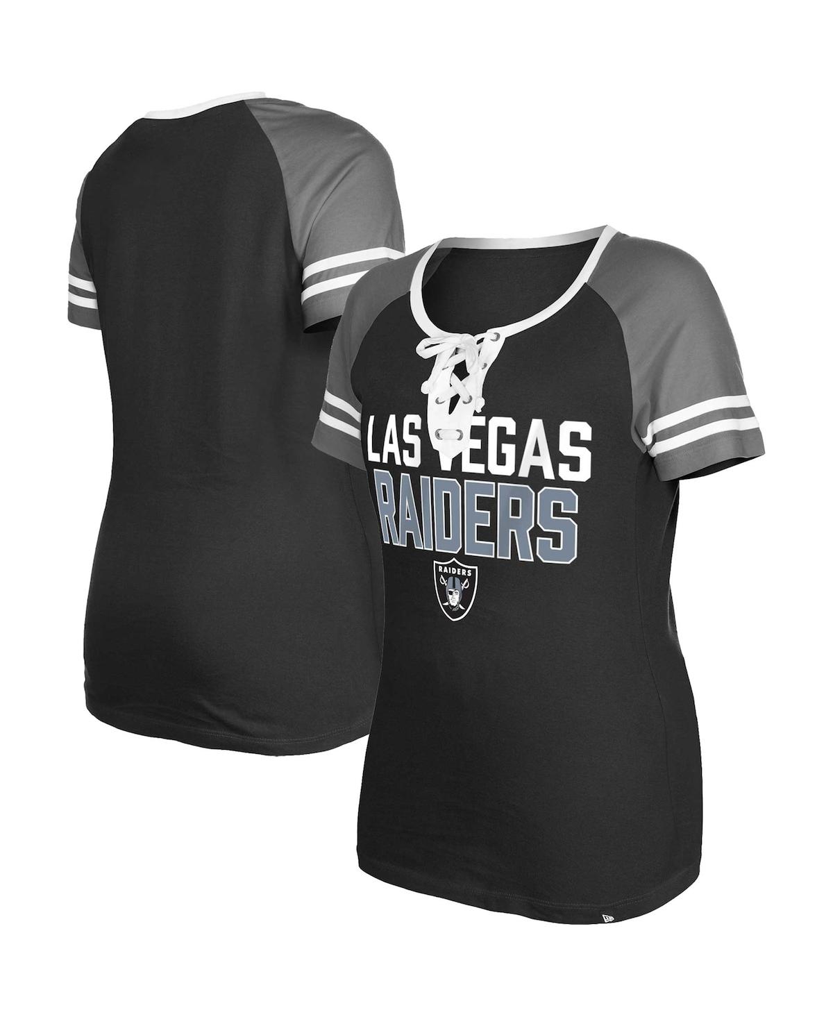 New Era Women's  Black Las Vegas Raiders Raglan Lace-up T-shirt