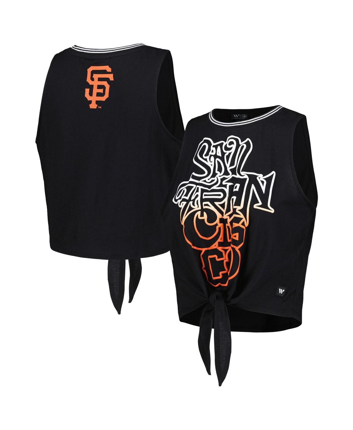 Shop The Wild Collective Women's  Black San Francisco Giants Twisted Tie Front Tank Top
