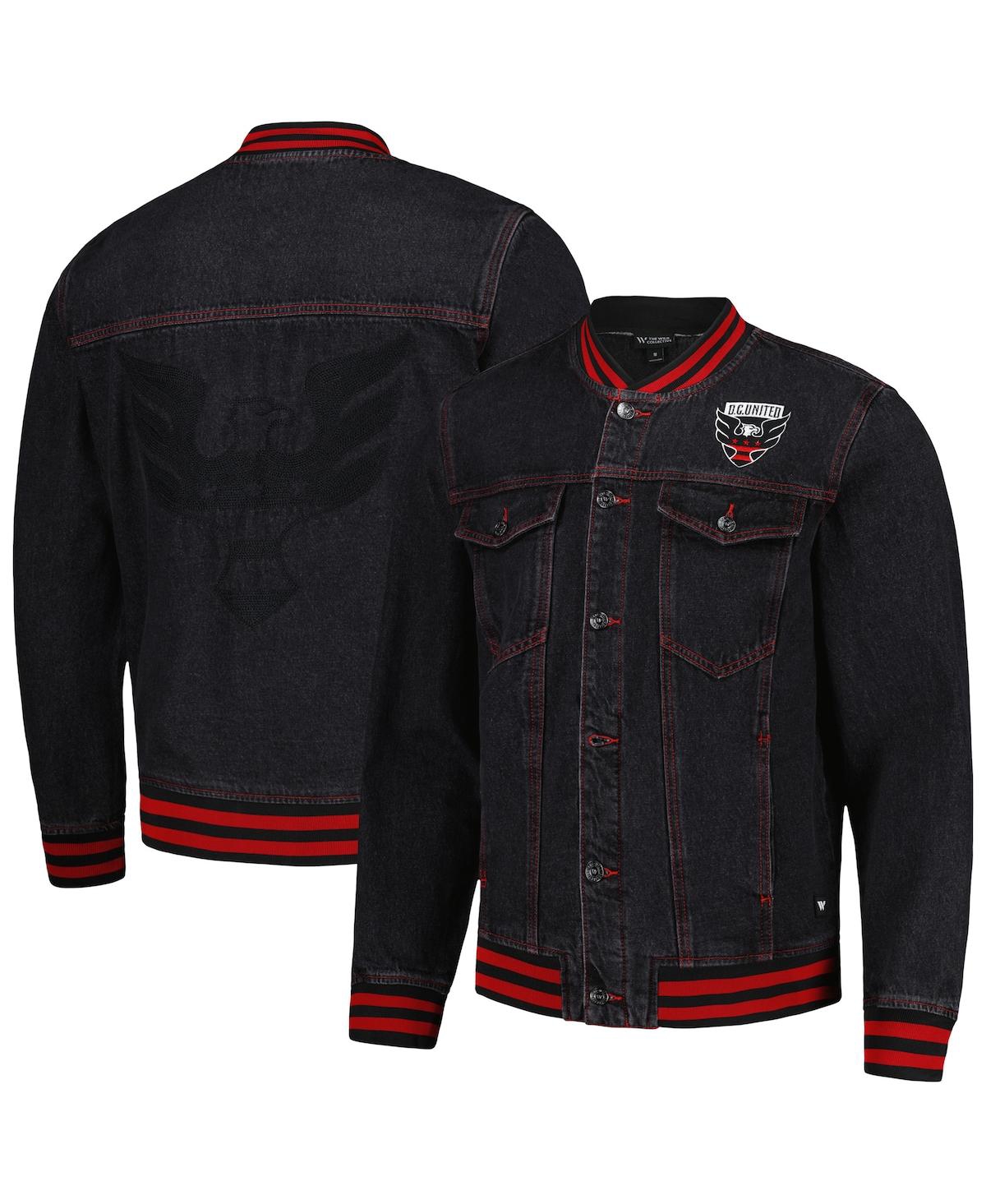 THE WILD COLLECTIVE MEN'S THE WILD COLLECTIVE BLACK D.C. UNITED DENIM FULL-BUTTON BOMBER JACKET
