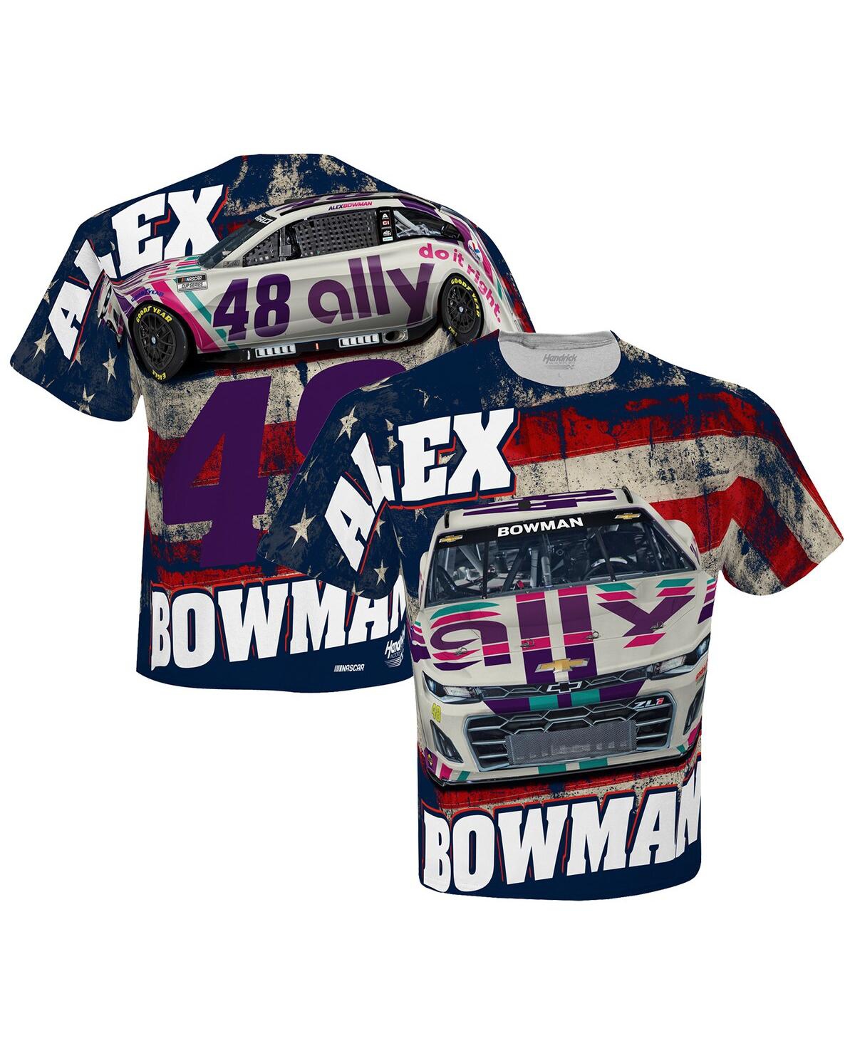 HENDRICK MOTORSPORTS TEAM COLLECTION MEN'S HENDRICK MOTORSPORTS TEAM COLLECTION WHITE ALEX BOWMAN ALLY SUBLIMATED PATRIOTIC TOTAL PRINT T
