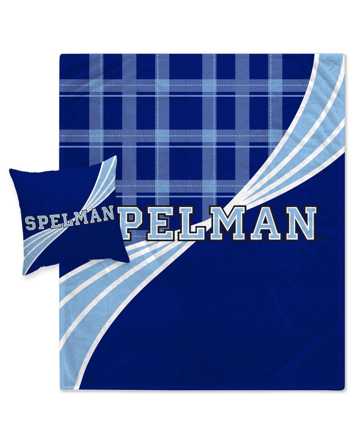 Pegasus Home Fashions Spelman College Jaguars Plaid Wave Lightweight Blanket And Pillow Combo Set In Blue