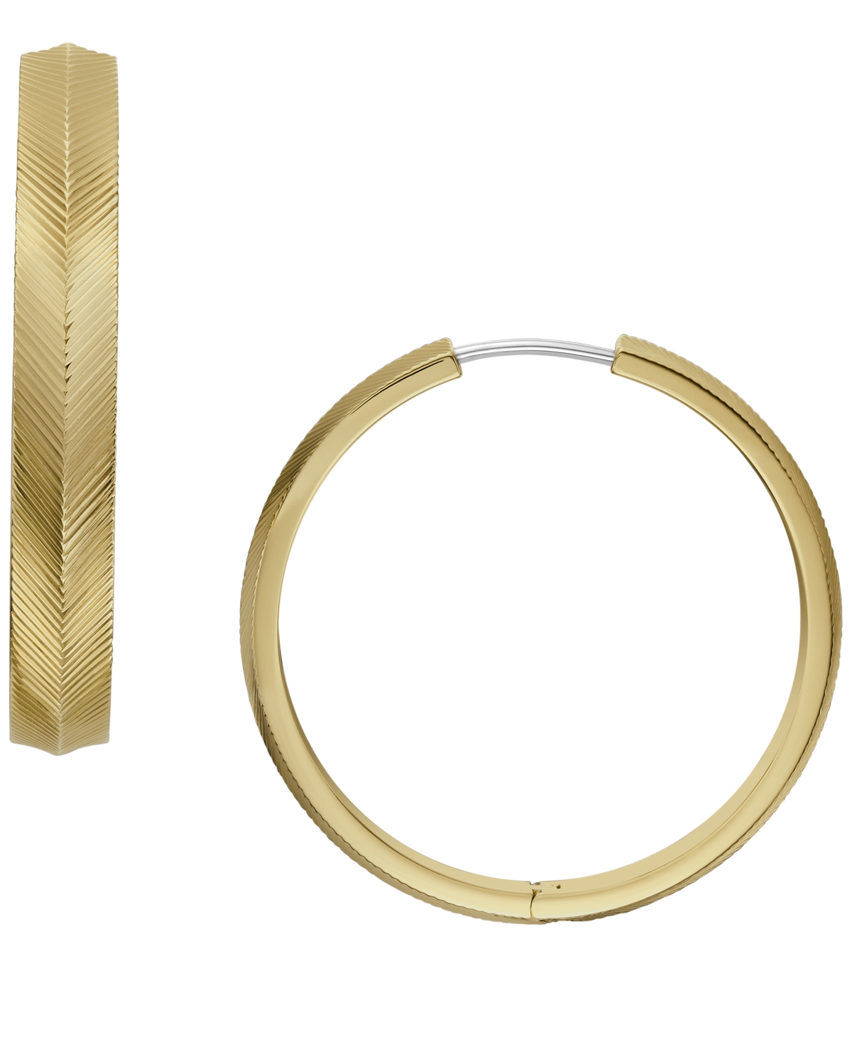 Fossil Harlow Linear Texture Gold-tone Stainless Steel Hoop Earrings
