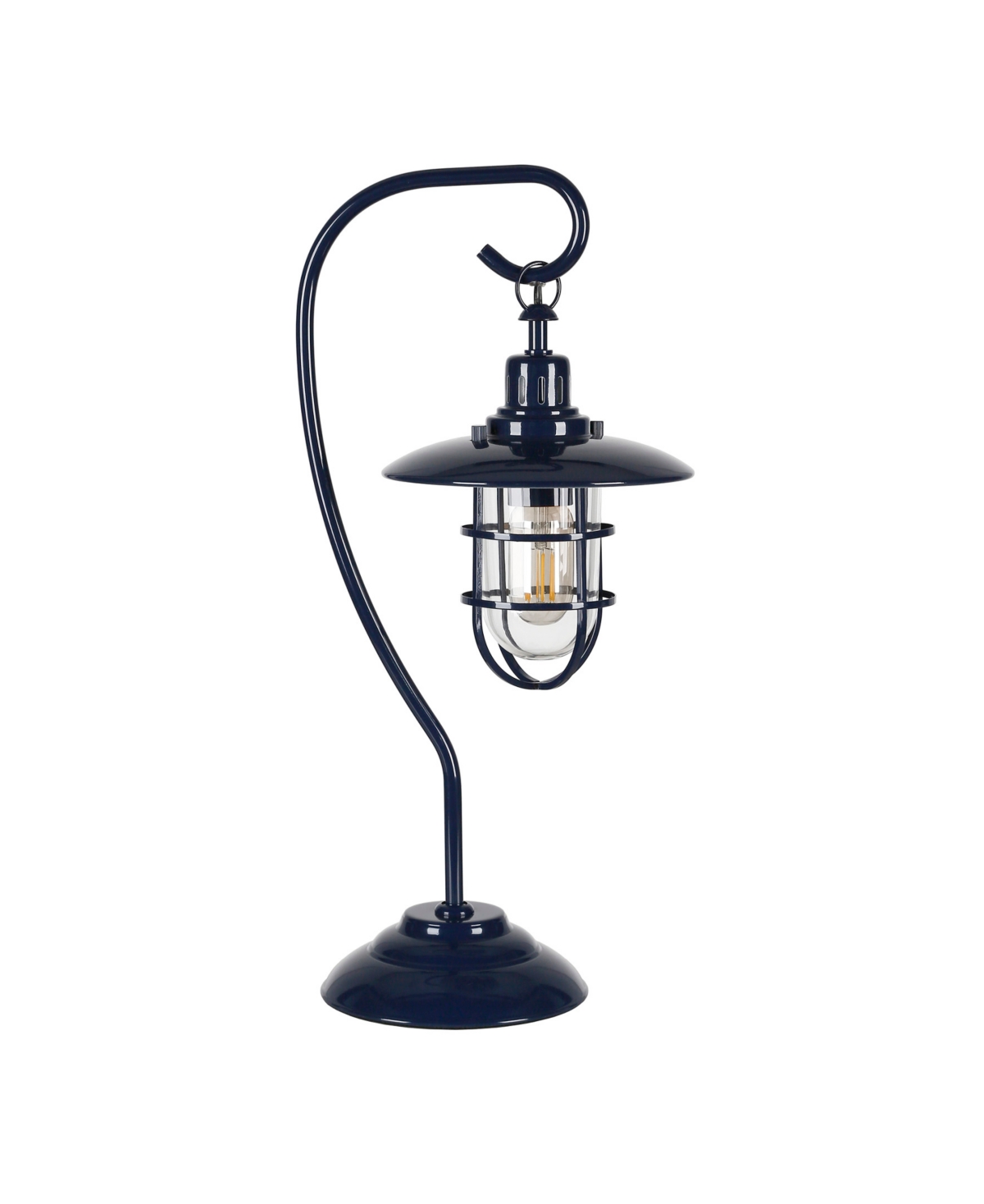 Hudson & Canal Bay 22" Glass And Metal Shade Tall Nautical Table Lamp In Navy Blue