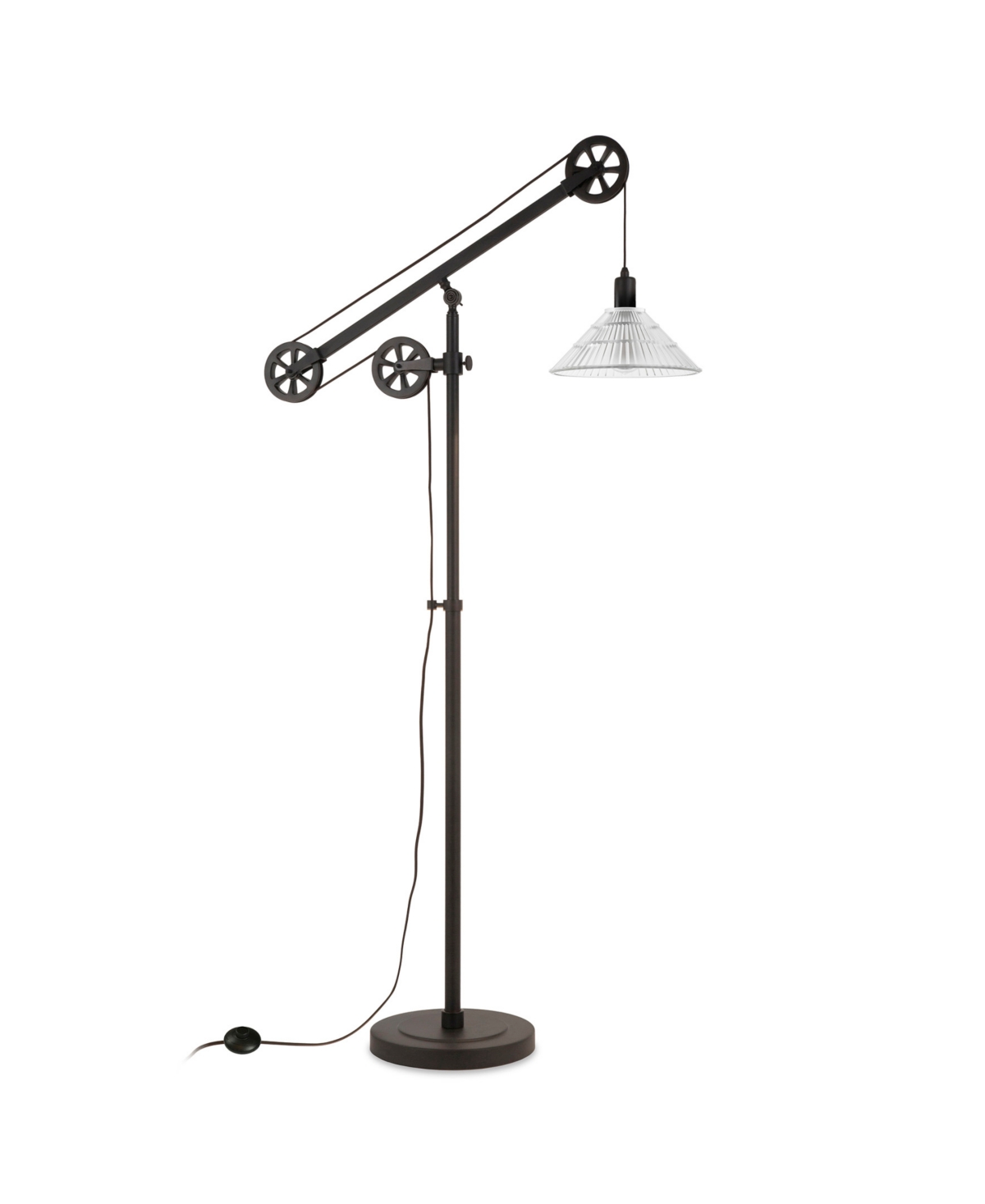 Hudson & Canal Descartes 70" Ribbed Glass Shade Pulley System Floor Lamp In Blackened Bronze