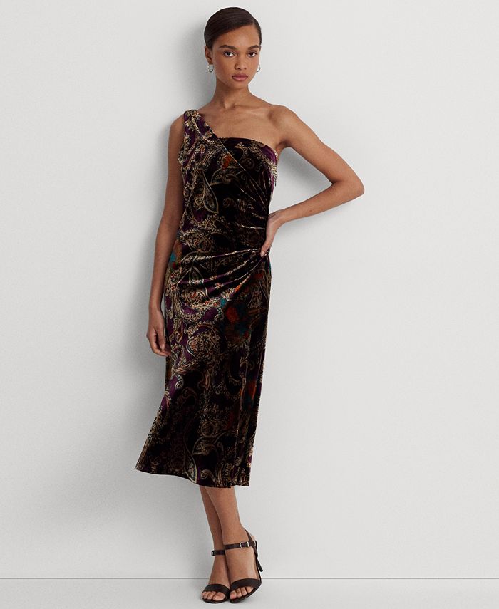 Lauren Ralph Lauren Women's One-Shoulder Velvet Dress - Macy's