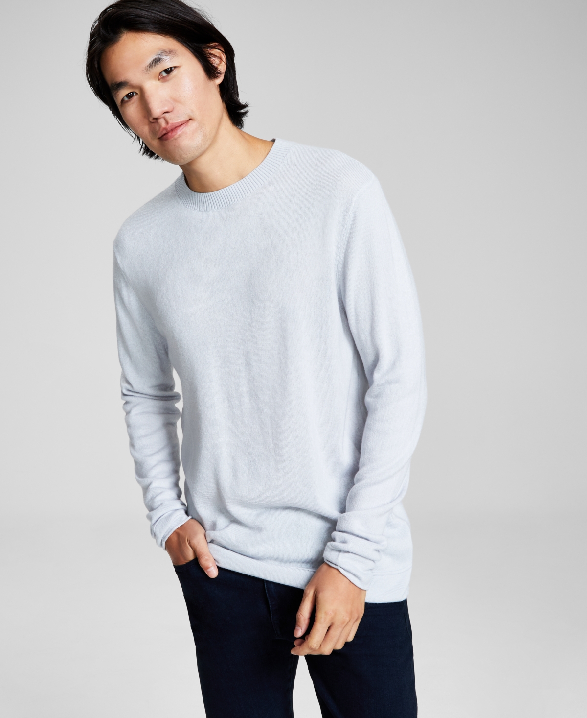 Men's Regular-Fit Solid Crewneck Sweater, Created for Macy's - Natural