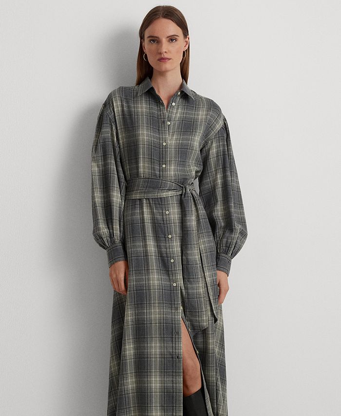 Lauren Ralph Lauren Women's Checked Plaid Belted Twill Shirtdress - Macy's