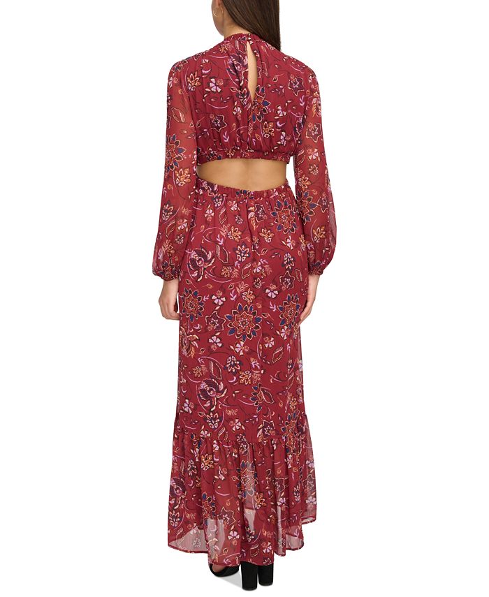 GUESS Women's Floral Print Ruched Dress Purple Size 16